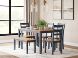 Gesthaven Natural/Blue Dining Table with 4 Chairs and Bench (Set of 6) - Ella Furniture