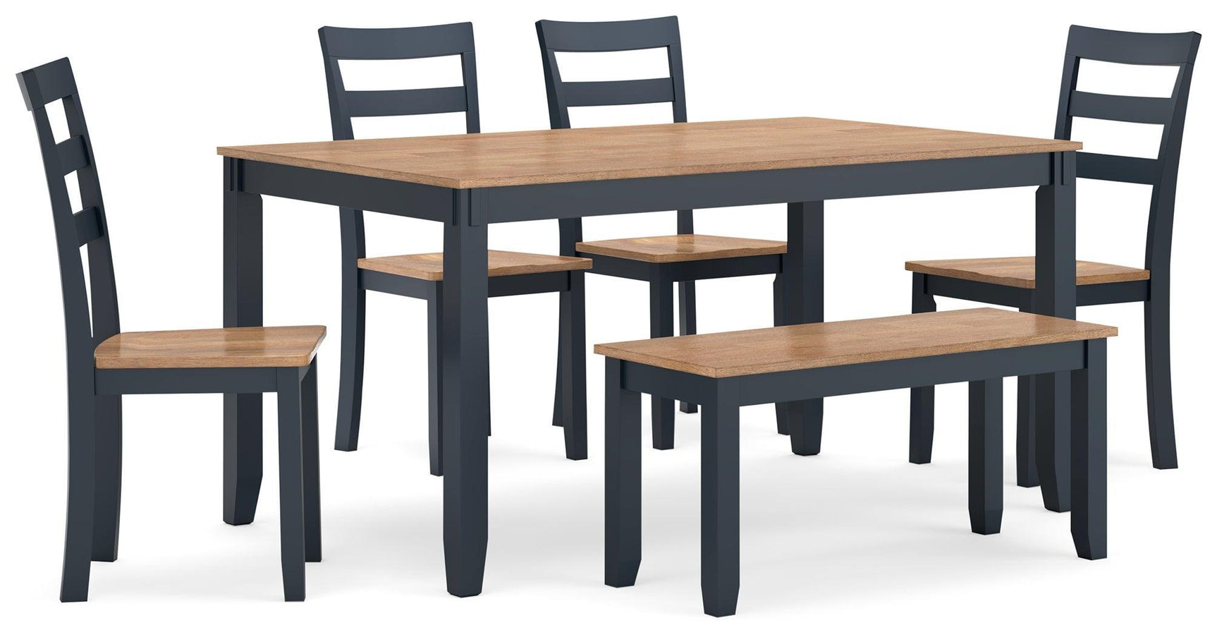 Gesthaven Natural/Blue Dining Table with 4 Chairs and Bench (Set of 6) - Ella Furniture