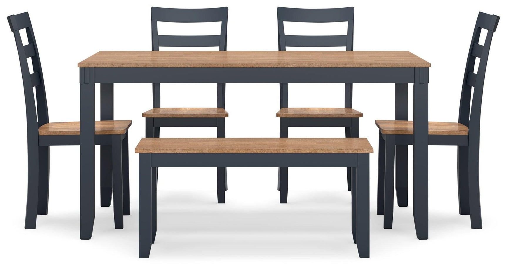 Gesthaven Natural/Blue Dining Table with 4 Chairs and Bench (Set of 6) - Ella Furniture