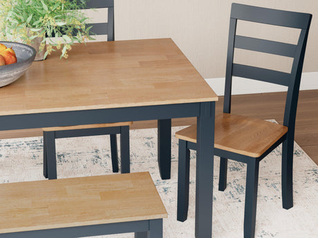 Gesthaven Natural/Blue Dining Table with 4 Chairs and Bench (Set of 6) - Ella Furniture