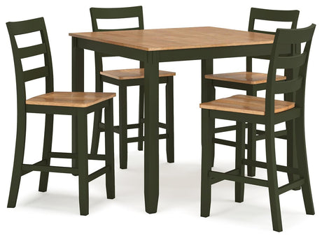 Gesthaven Natural/Green Counter Height Dining Table and 4 Barstools (Set of 5) - Ella Furniture