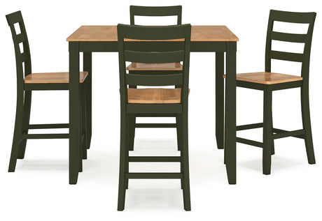 Gesthaven Natural/Green Counter Height Dining Table and 4 Barstools (Set of 5) - Ella Furniture