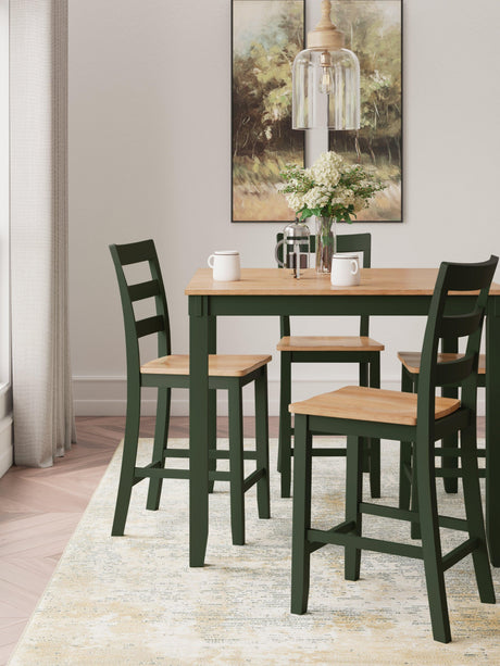 Gesthaven Natural/Green Counter Height Dining Table and 4 Barstools (Set of 5) - Ella Furniture