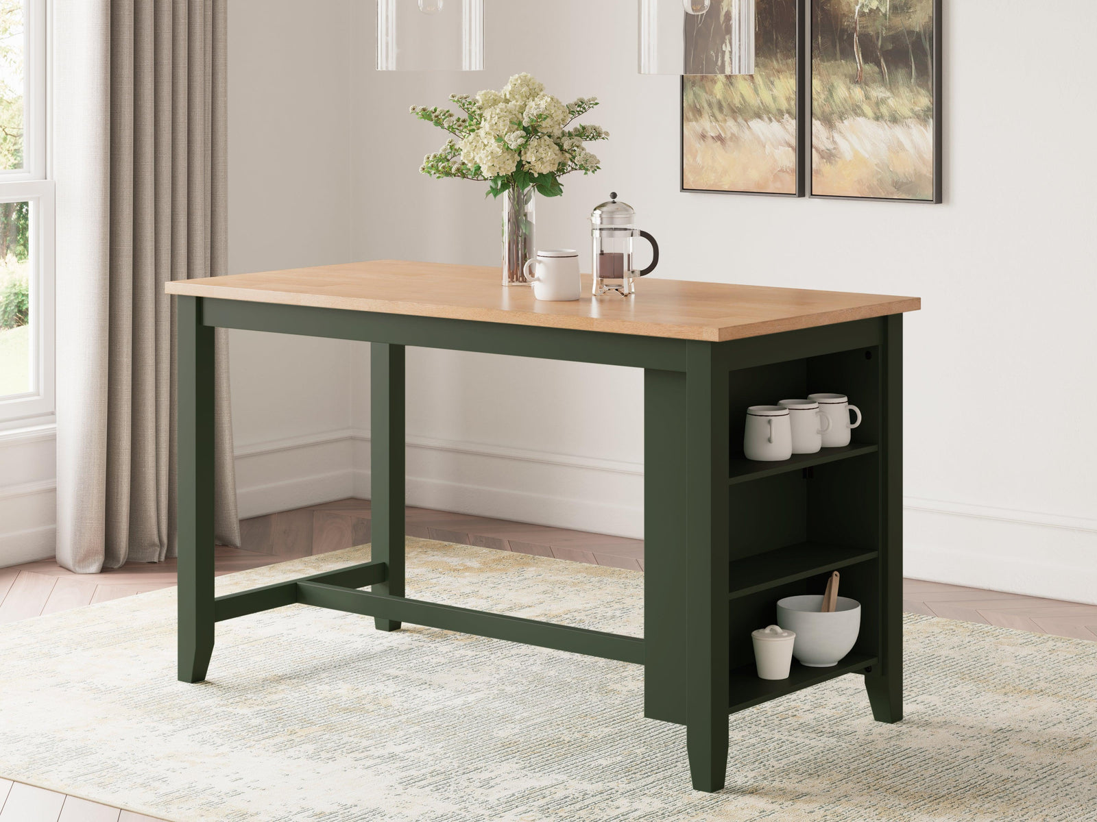Gesthaven Natural/Green Counter Height Dining Table - Ella Furniture