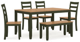 Gesthaven Natural/Green Dining Table with 4 Chairs and Bench (Set of 6) - Ella Furniture
