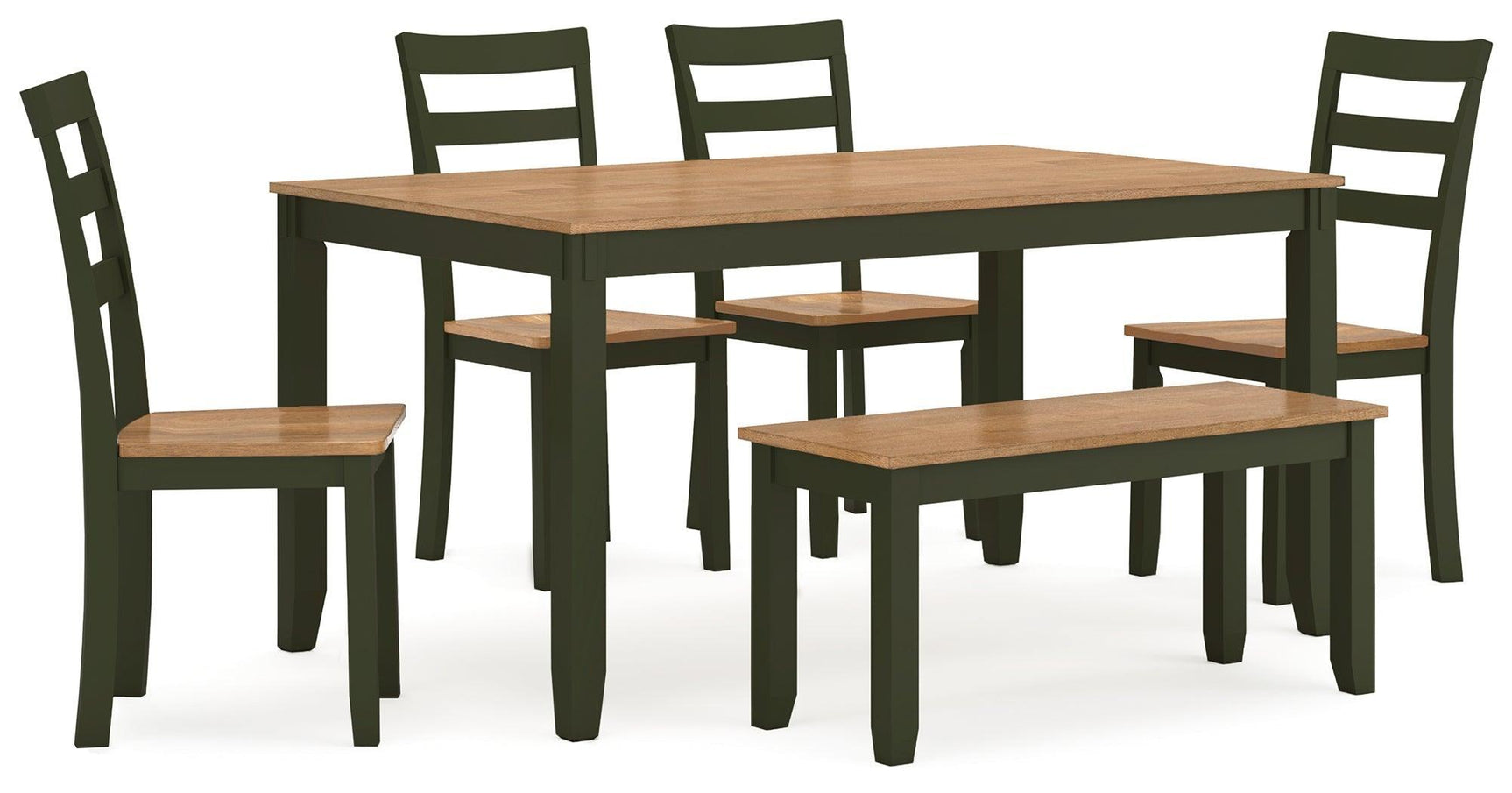 Gesthaven Natural/Green Dining Table with 4 Chairs and Bench (Set of 6) - Ella Furniture