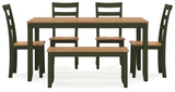 Gesthaven Natural/Green Dining Table with 4 Chairs and Bench (Set of 6) - Ella Furniture