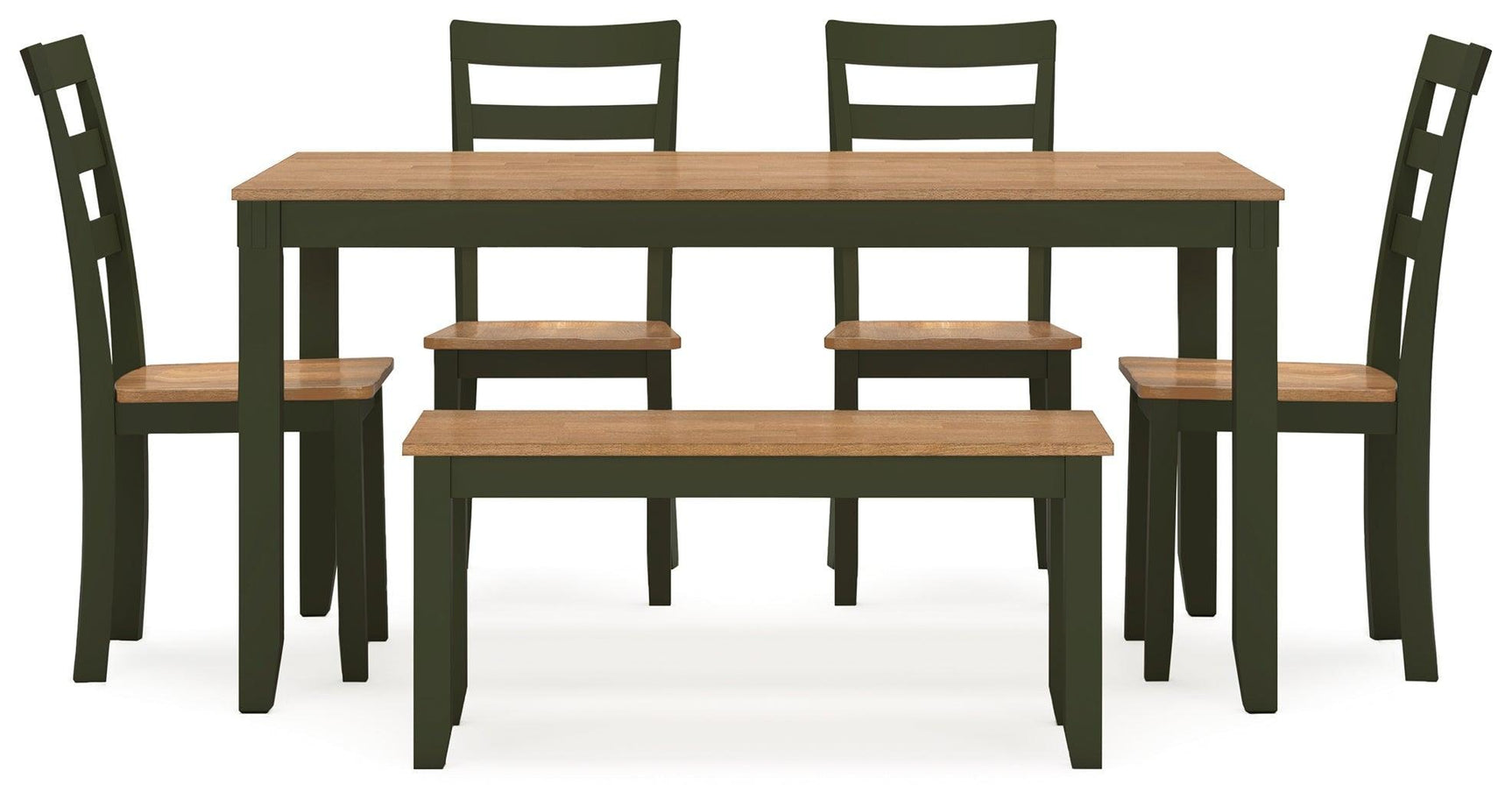 Gesthaven Natural/Green Dining Table with 4 Chairs and Bench (Set of 6) - Ella Furniture
