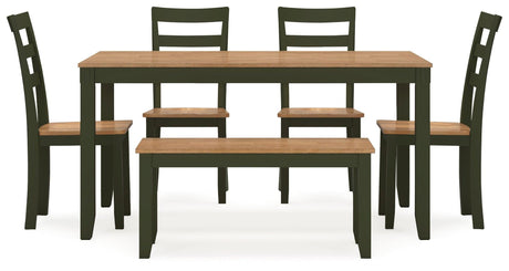 Gesthaven Natural/Green Dining Table with 4 Chairs and Bench (Set of 6) - Ella Furniture