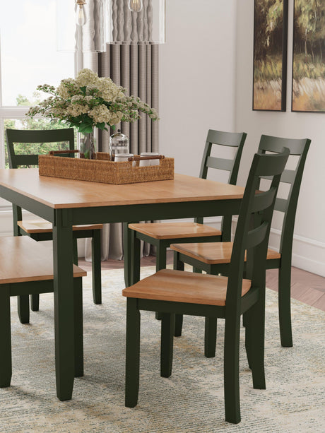 Gesthaven Natural/Green Dining Table with 4 Chairs and Bench (Set of 6) - Ella Furniture