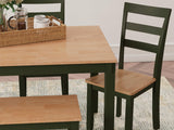 Gesthaven Natural/Green Dining Table with 4 Chairs and Bench (Set of 6) - Ella Furniture