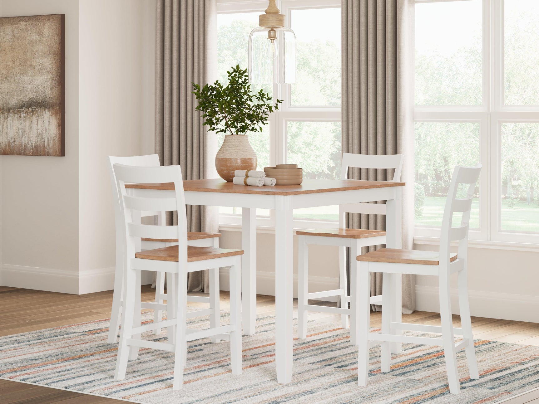 Gesthaven Natural/White Counter Height Dining Table and 4 Barstools (Set of 5) - Ella Furniture