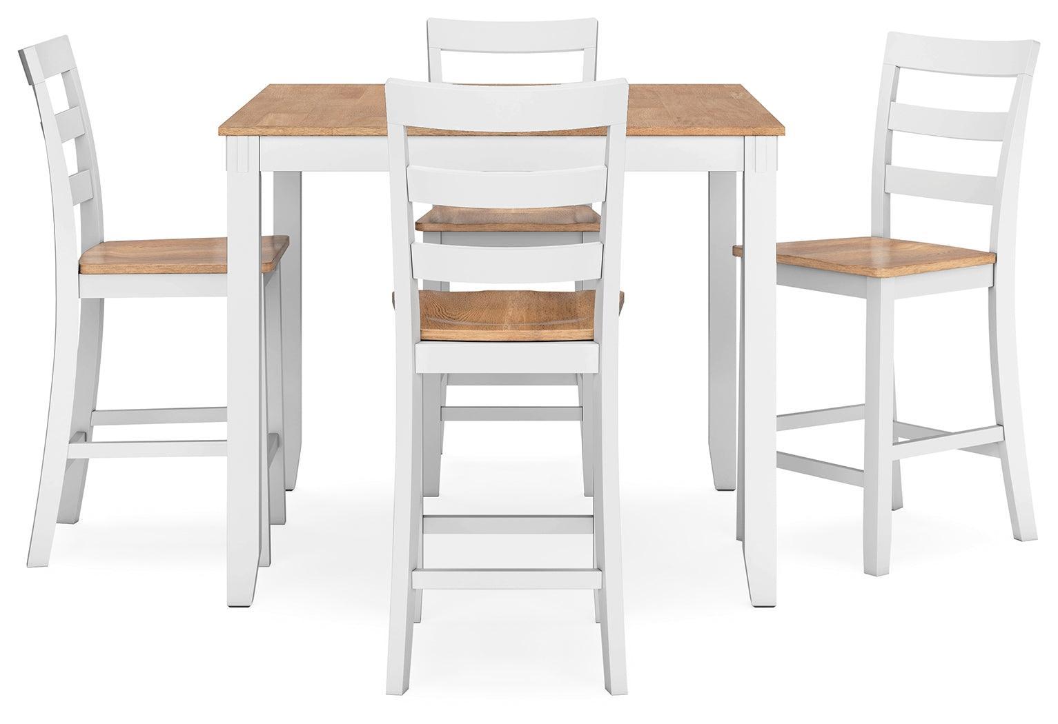 Gesthaven Natural/White Counter Height Dining Table and 4 Barstools (Set of 5) - Ella Furniture