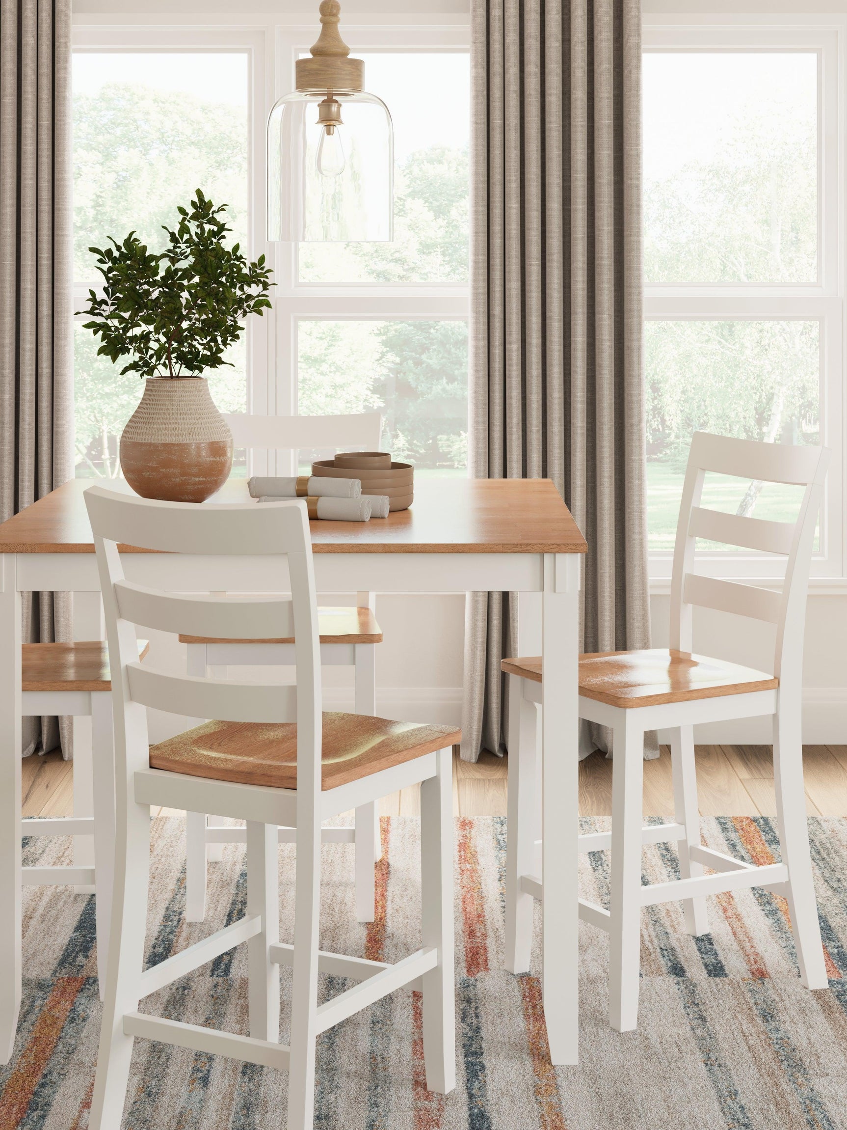 Gesthaven Natural/White Counter Height Dining Table and 4 Barstools (Set of 5) - Ella Furniture