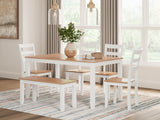 Gesthaven Natural/White Dining Table with 4 Chairs and Bench (Set of 6) - Ella Furniture