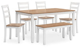Gesthaven Natural/White Dining Table with 4 Chairs and Bench (Set of 6) - Ella Furniture