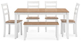 Gesthaven Natural/White Dining Table with 4 Chairs and Bench (Set of 6) - Ella Furniture