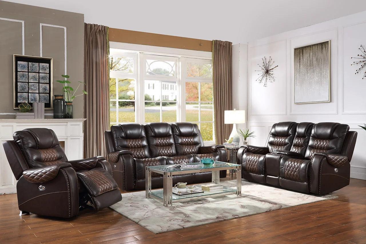 Glendale Dark Brown Contemporary Solid Wood Faux Leather (3Pcs Power Reclining Set) - Ella Furniture