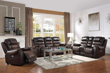 Glendale Dark Brown Contemporary Solid Wood Faux Leather (3Pcs Power Reclining Set) - Ella Furniture