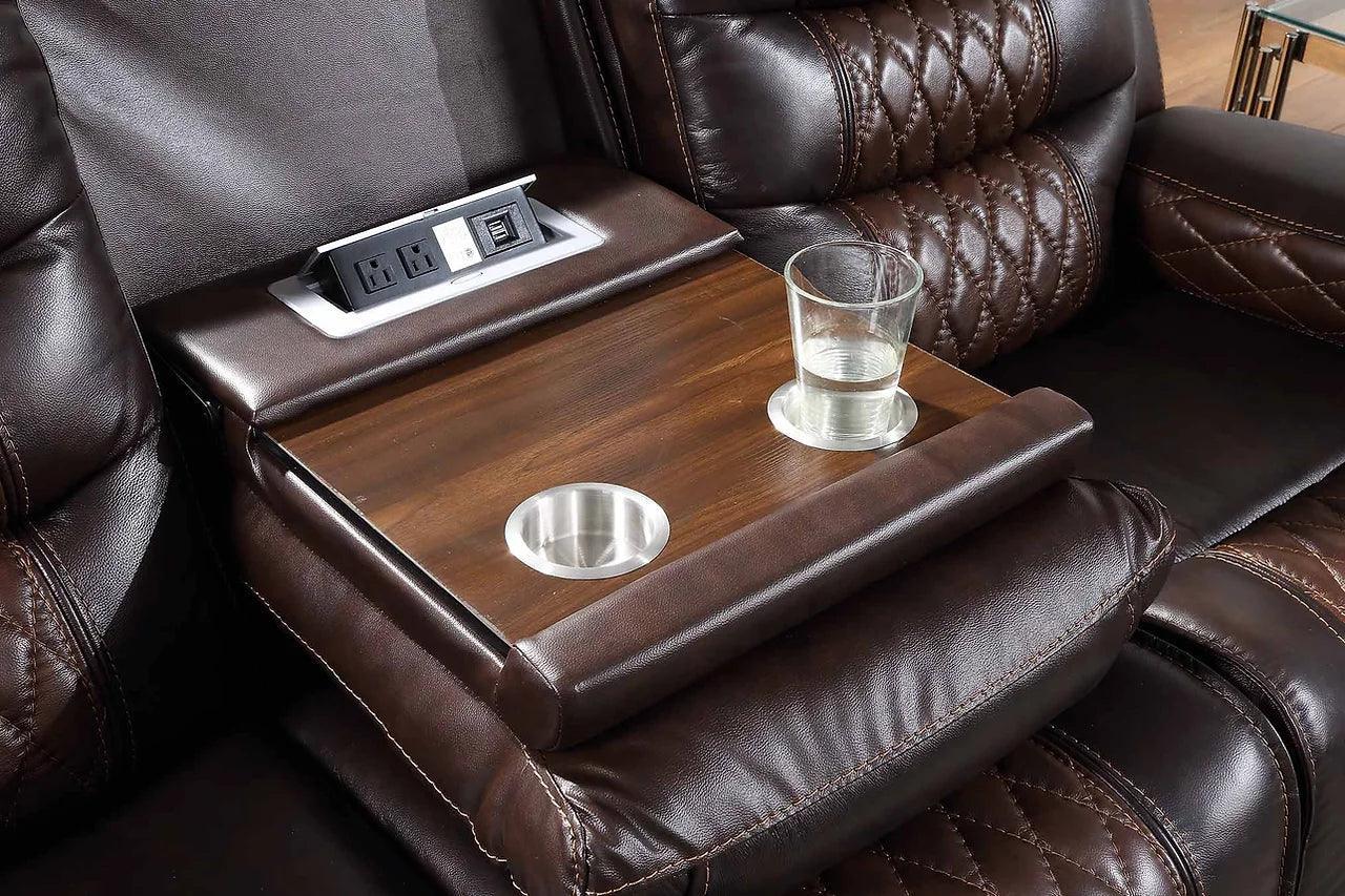 Glendale Dark Brown Contemporary Solid Wood Faux Leather (3Pcs Power Reclining Set) - Ella Furniture