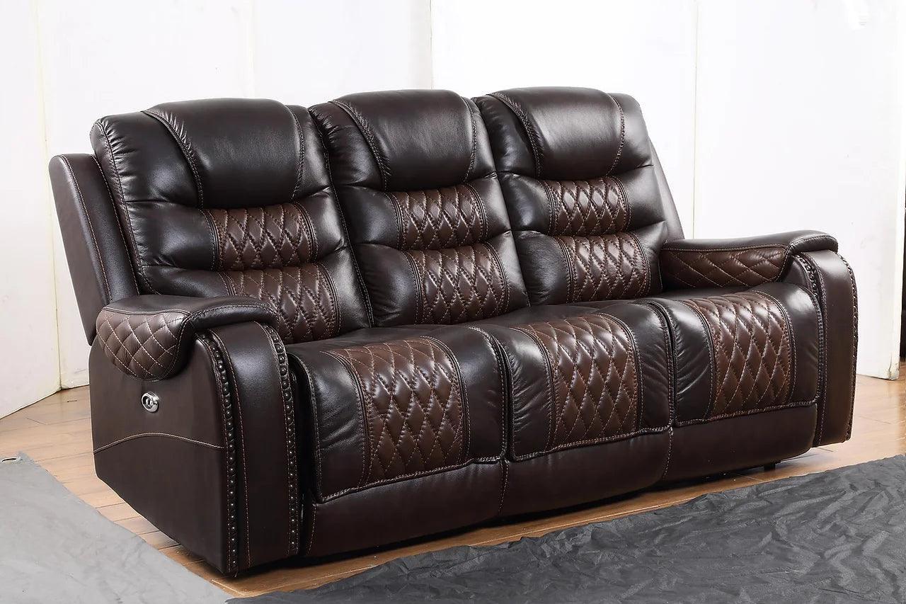 Glendale Dark Brown Contemporary Solid Wood Faux Leather (3Pcs Power Reclining Set) - Ella Furniture