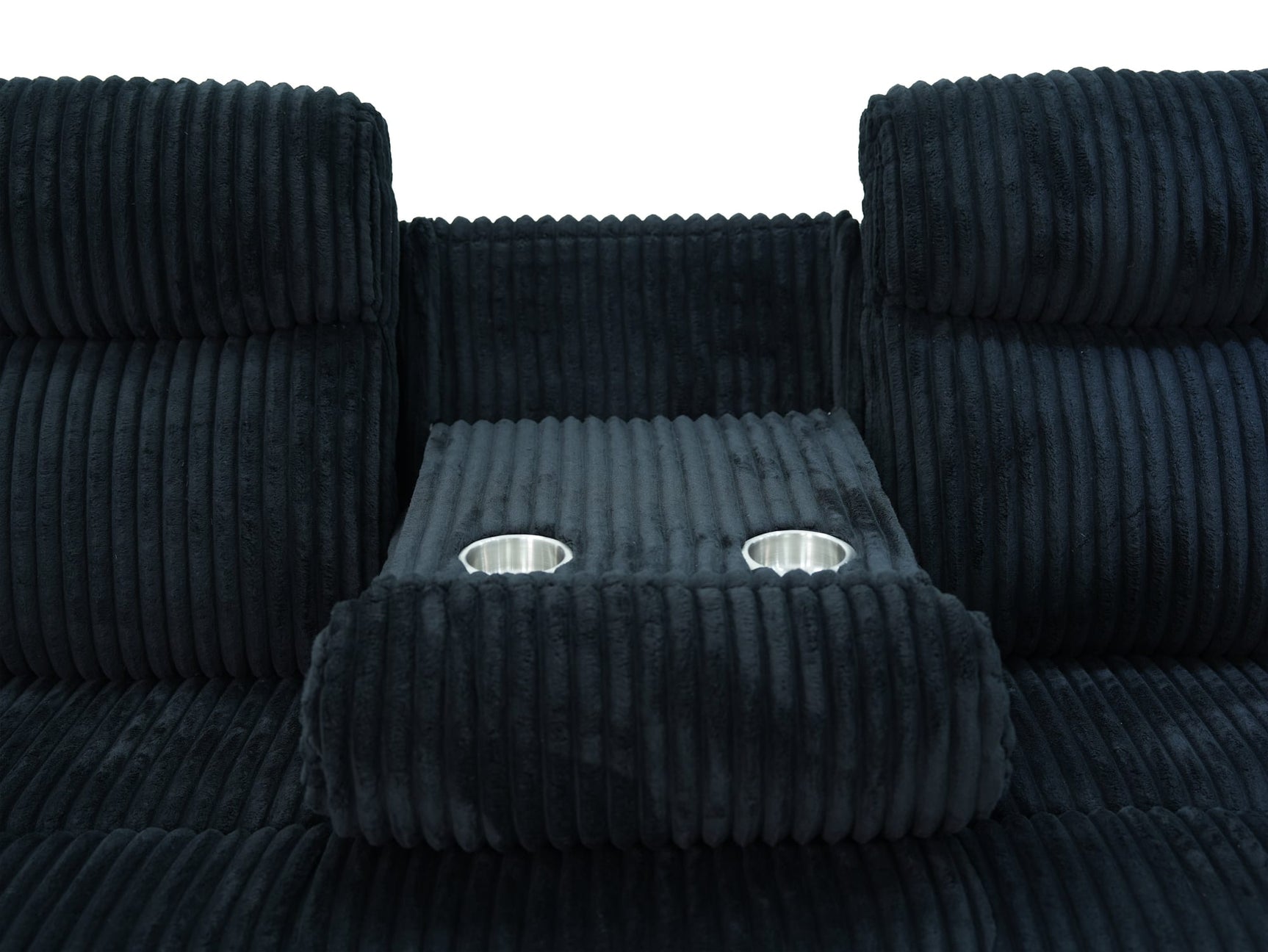 Grace Black Corduroy Reclining Sofa with Drop-Down Table, Loveseat, and Glider Recliner Set view 9