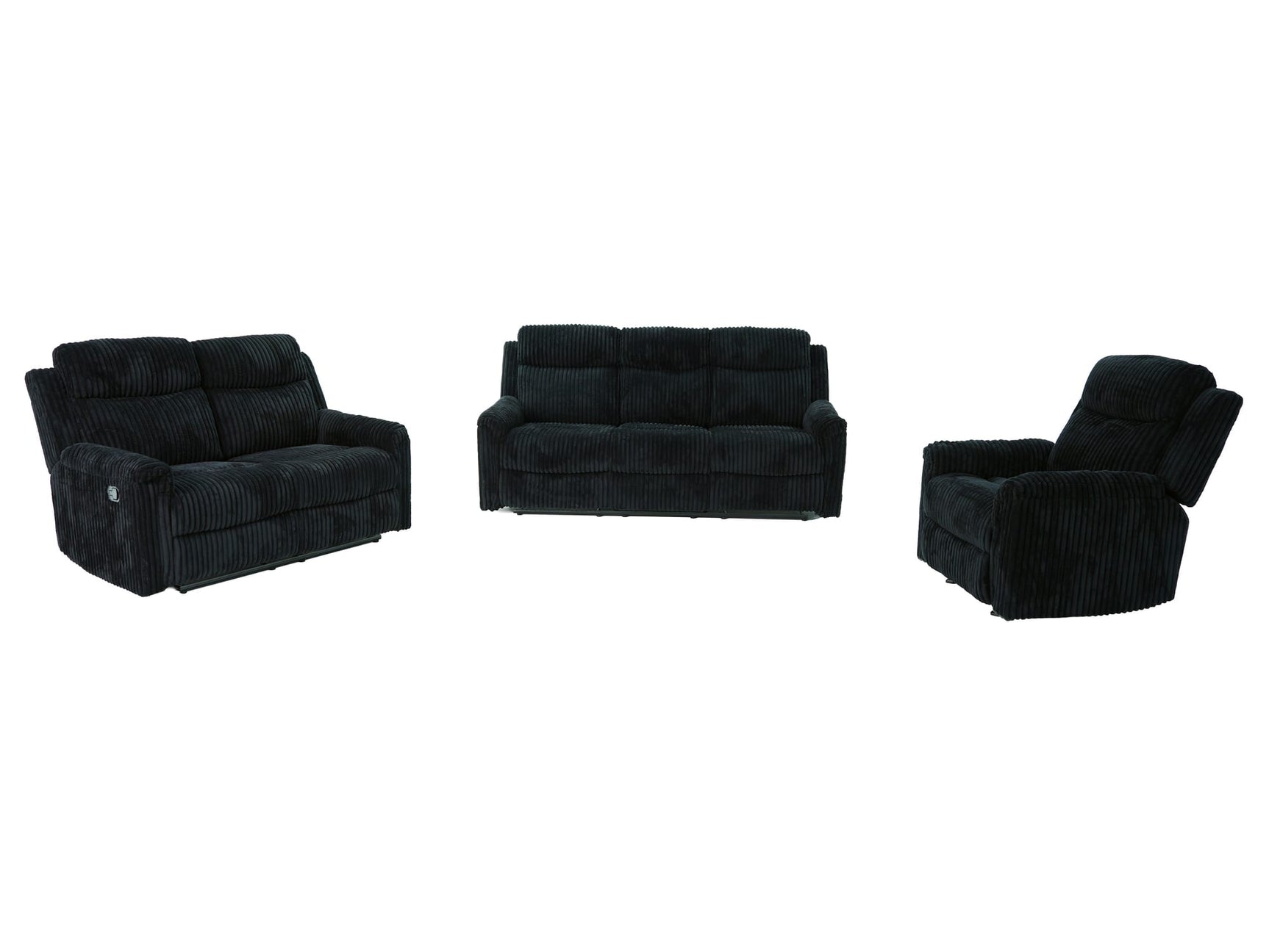 Grace Black Corduroy Reclining Sofa with Drop-Down Table, Loveseat, and Glider Recliner Set view 10