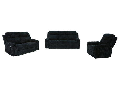 Grace Black Corduroy Reclining Sofa with Drop-Down Table, Loveseat, and Glider Recliner Set view 10