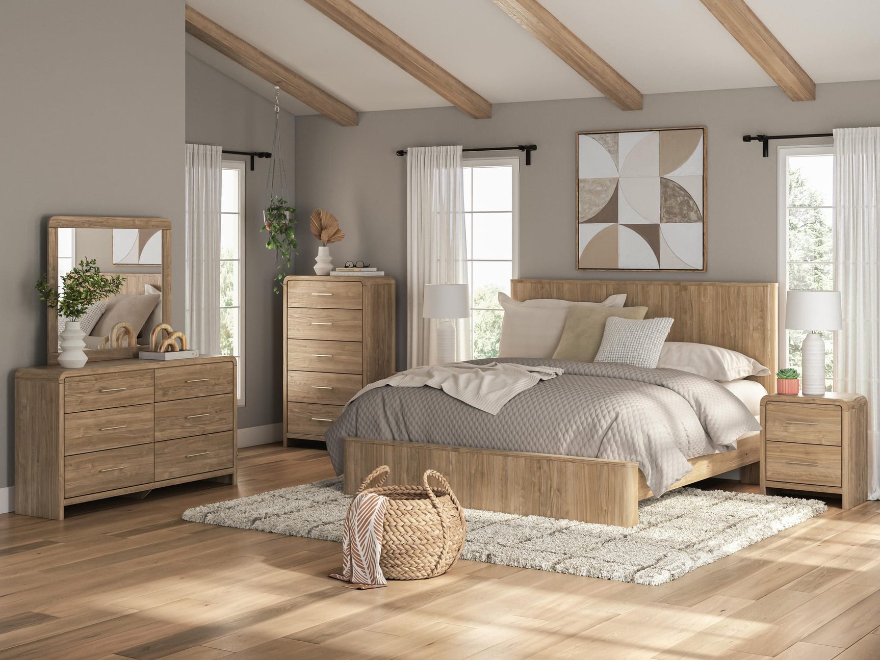 Gramburg Warm Natural Brown King Panel Bed view 2