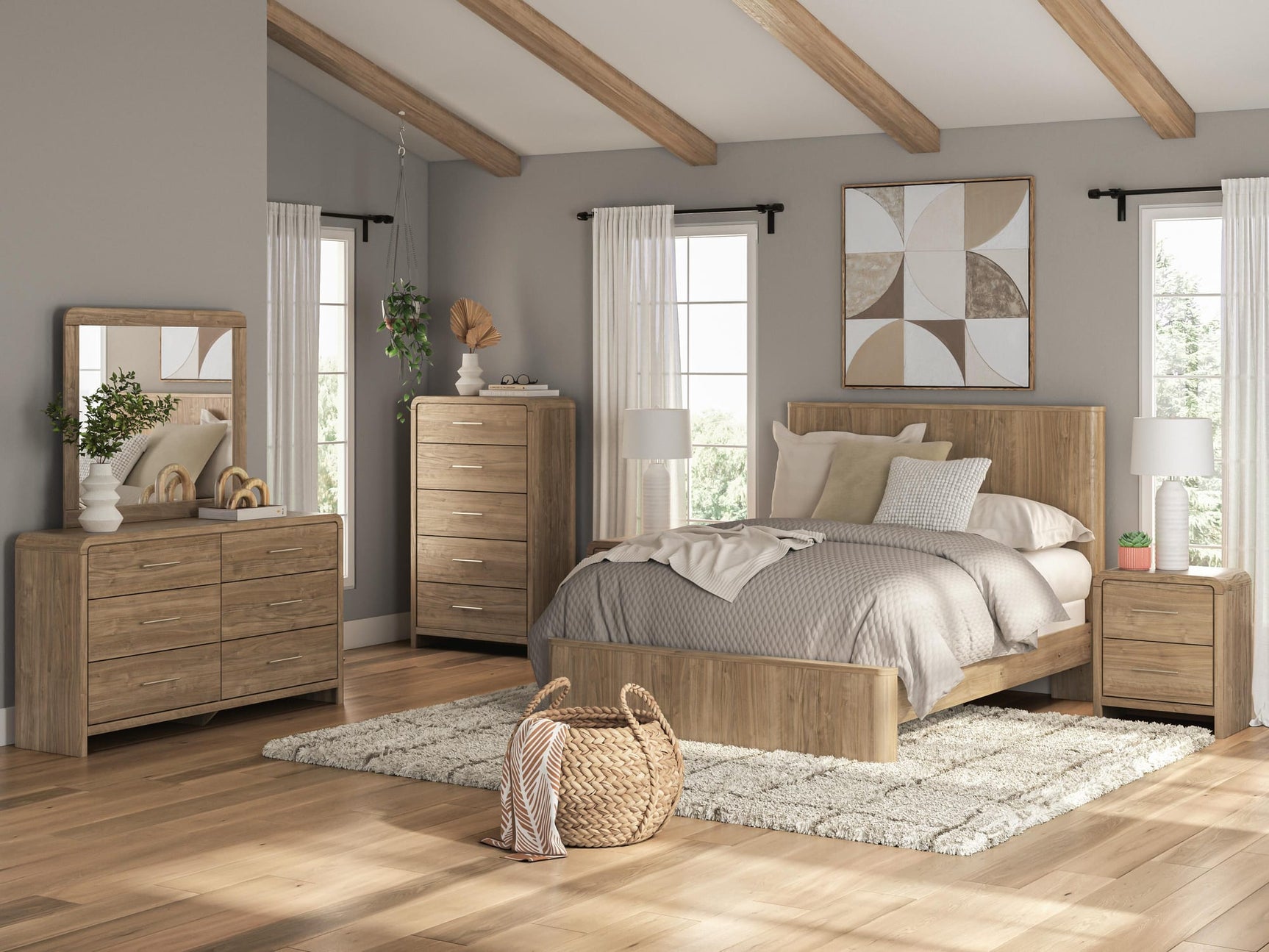 Gramburg Warm Natural Brown Queen Panel Bed view 2