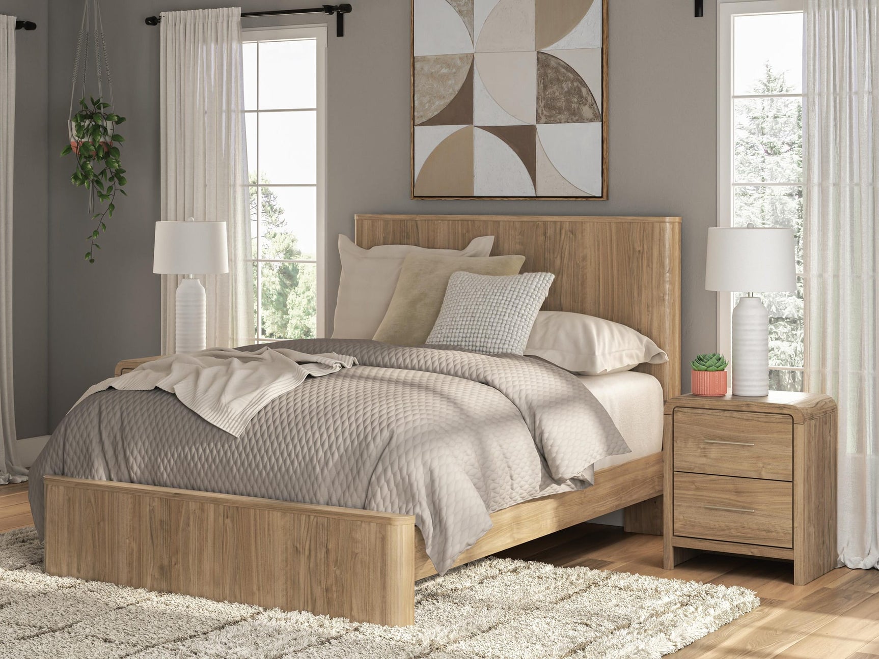 Gramburg Warm Natural Brown Queen Panel Platform Bed from Ella Furniture