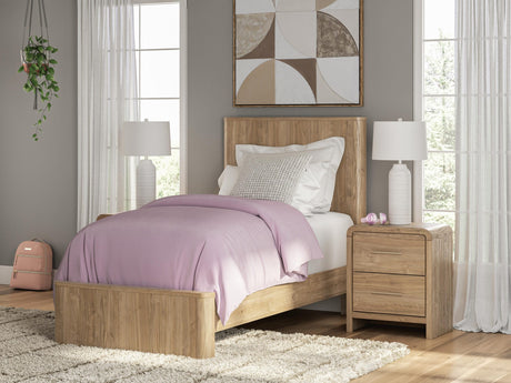 Gramburg Warm Natural Brown Twin Panel Platform Bed from Ella Furniture