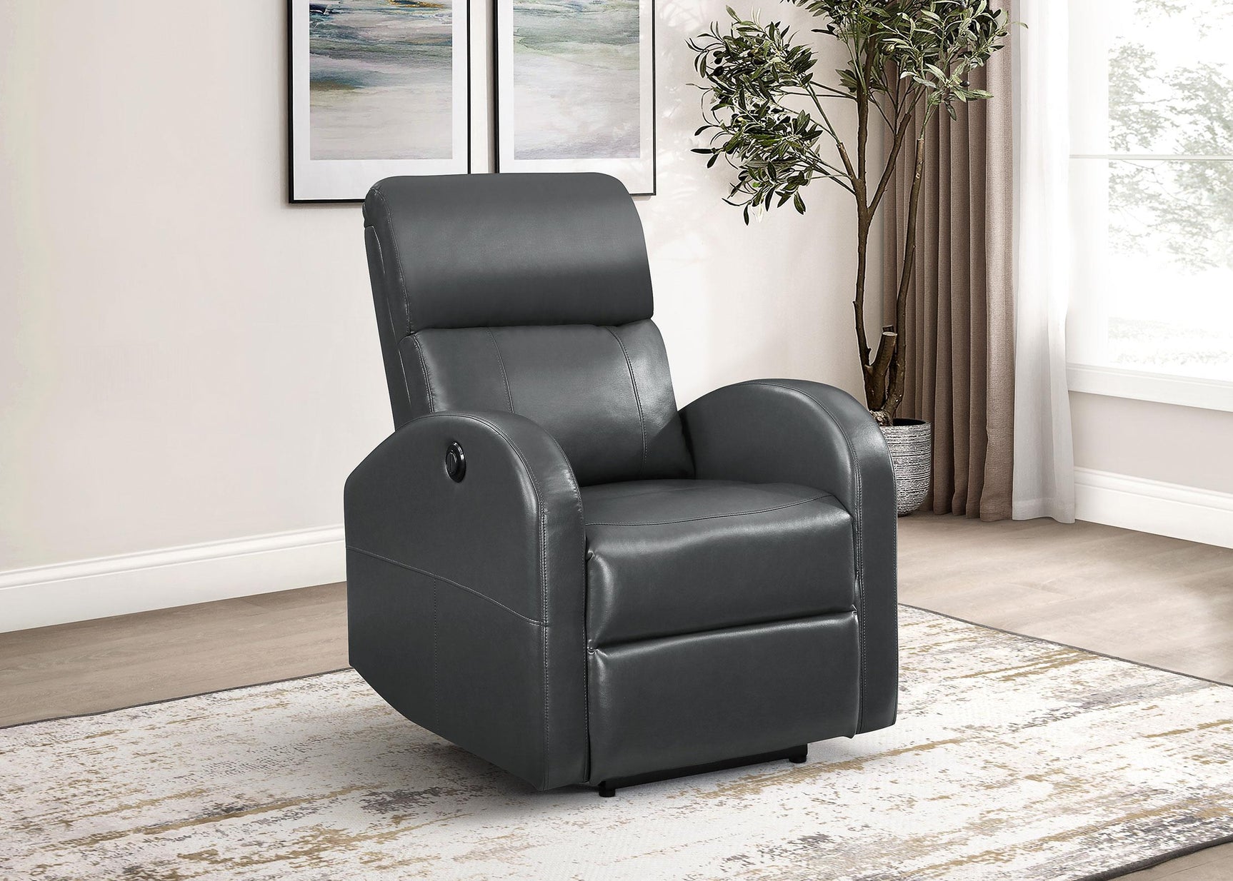 Grant Upholstered Power Recliner Chair Grey 601499P - Ella Furniture