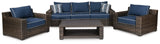 Grasson Brown/blue Lane Outdoor Sofa And 2 Chairs With Coffee Table - Ella Furniture