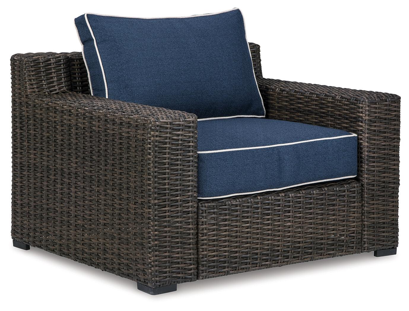 Grasson Brown/blue Lane Outdoor Sofa And 2 Chairs With Coffee Table - Ella Furniture