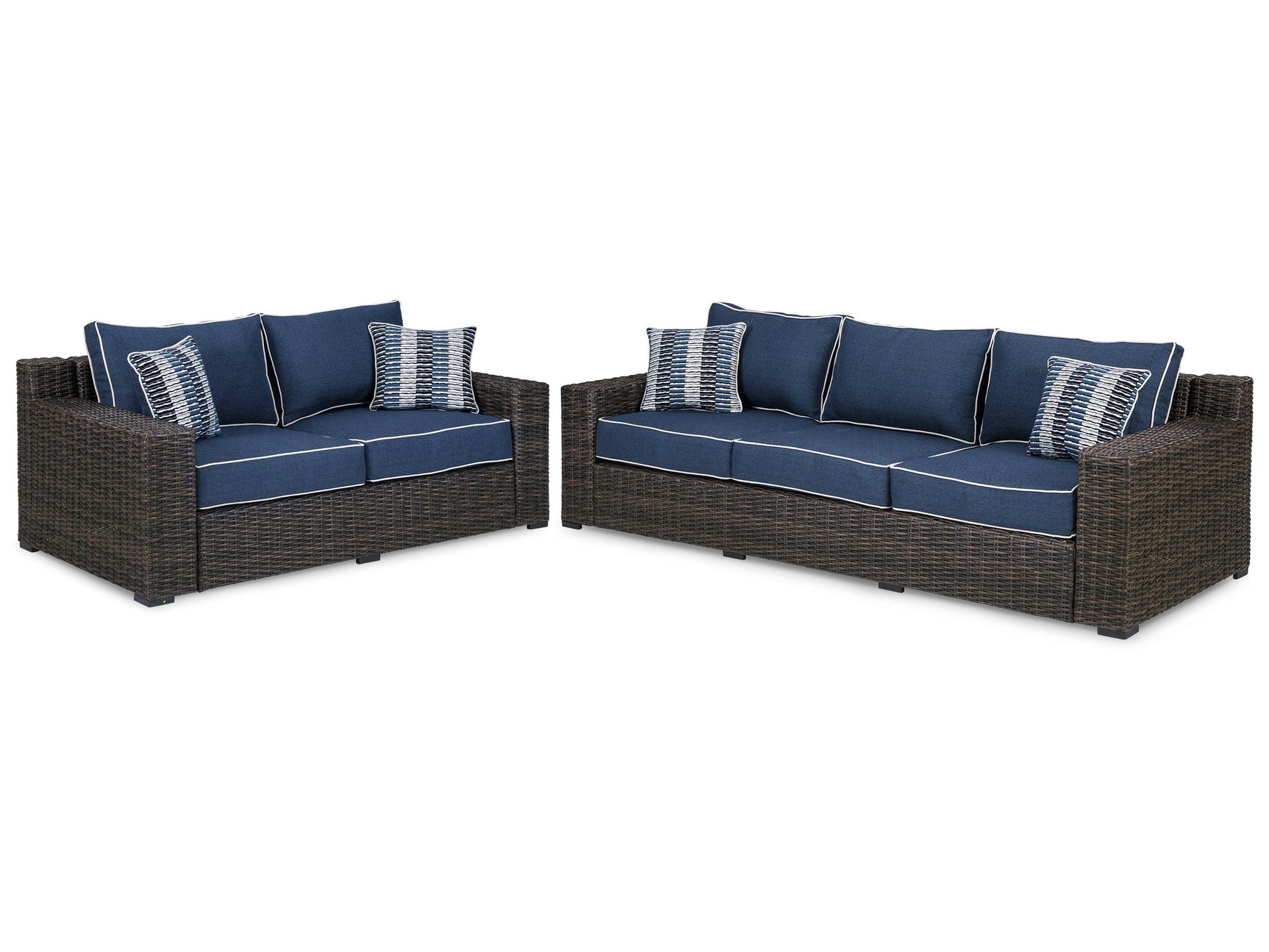 Grasson Brown/blue Lane Outdoor Sofa And Loveseat - Ella Furniture