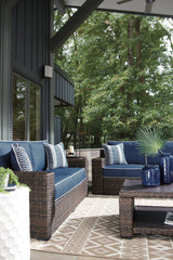 Grasson Brown/blue Lane Outdoor Sofa And Loveseat With Coffee Table - Ella Furniture