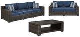 Grasson Brown/blue Lane Outdoor Sofa And Loveseat With Coffee Table - Ella Furniture