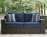 Grasson Brown/blue Lane Outdoor Sofa And Loveseat With Coffee Table - Ella Furniture