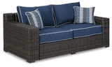 Grasson Brown/blue Lane Outdoor Sofa And Loveseat With Coffee Table - Ella Furniture