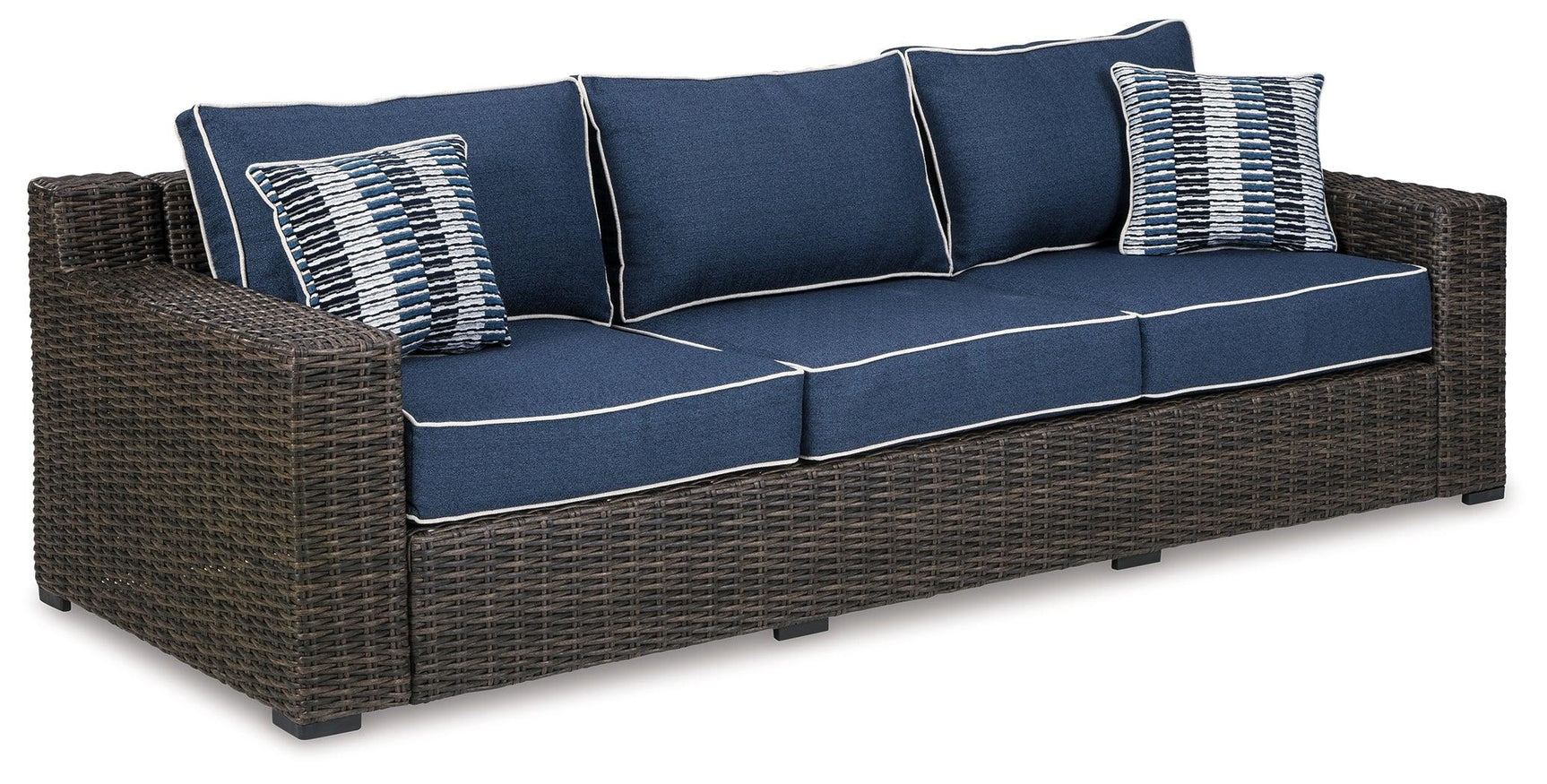 Grasson Brown/blue Lane Outdoor Sofa And Loveseat With Coffee Table - Ella Furniture