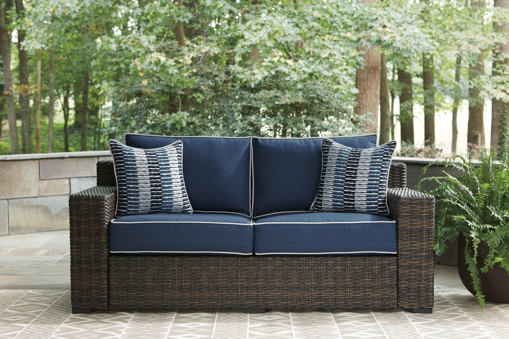 Grasson Brown/blue Lane Outdoor Sofa, Loveseat And Ottoman - Ella Furniture