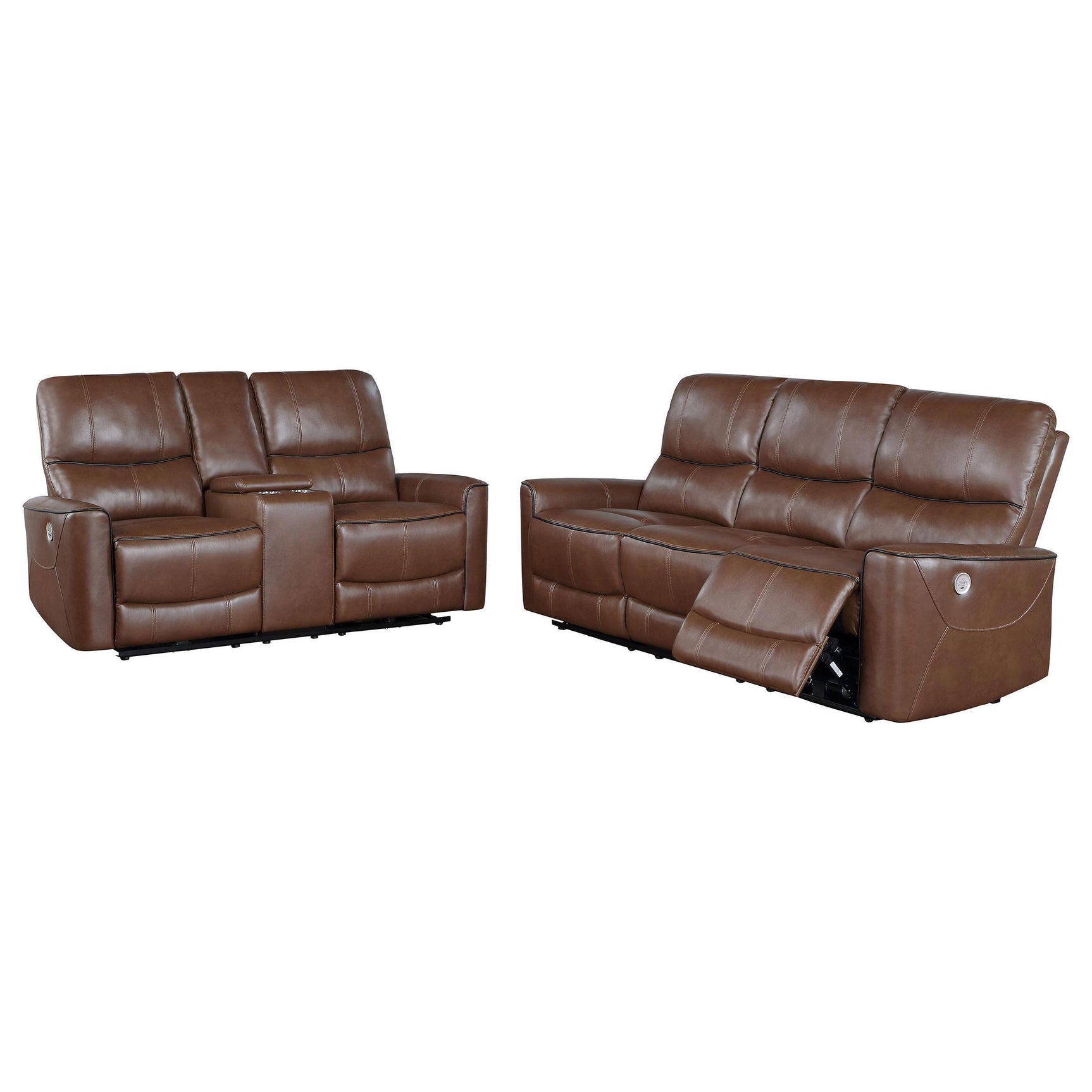 Greenfield 2-piece Power Reclining Sofa Set Saddle Brown 610264P-S2 - Ella Furniture
