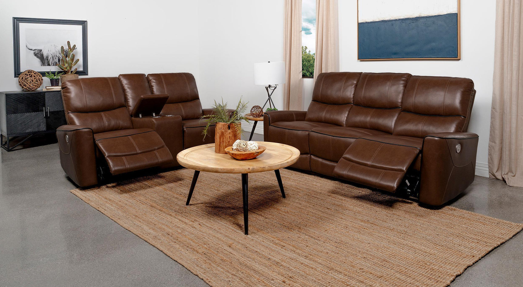 Greenfield 2-piece Power Reclining Sofa Set Saddle Brown 610264P-S2 - Ella Furniture