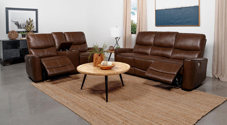 Greenfield 2-piece Power Reclining Sofa Set Saddle Brown 610264P-S2 - Ella Furniture