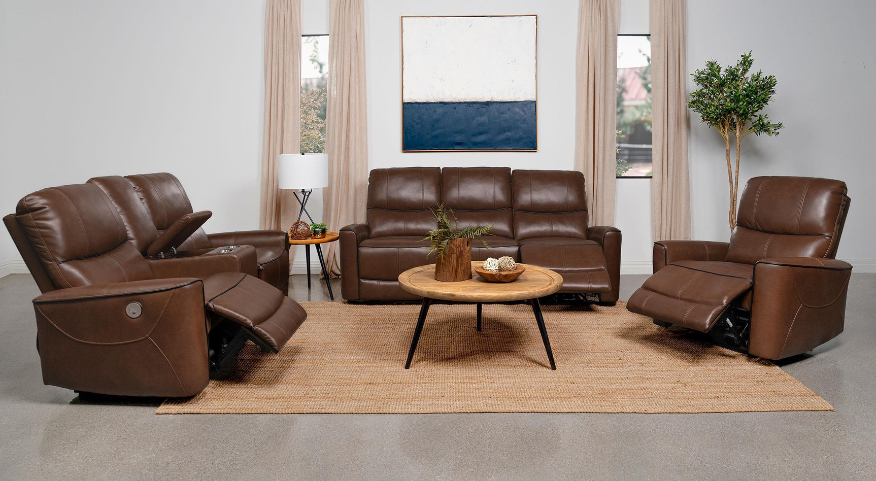 Greenfield 3-piece Power Reclining Sofa Set Saddle Brown 610264P-S3 - Ella Furniture