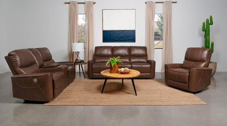 Greenfield Upholstered Power Recliner Chair Saddle Brown 610266P - Ella Furniture