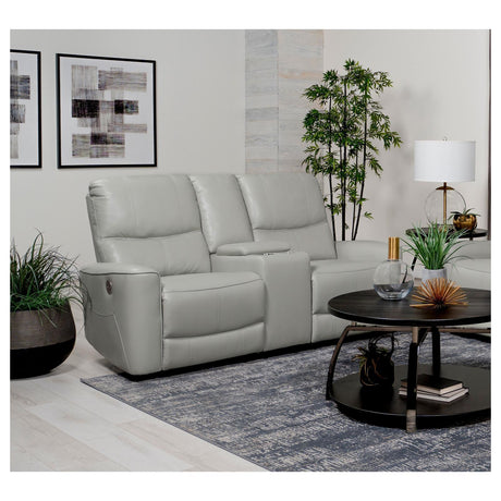 Greenfield Upholstered Power Reclining Loveseat With Console Ivory 610262P - Ella Furniture
