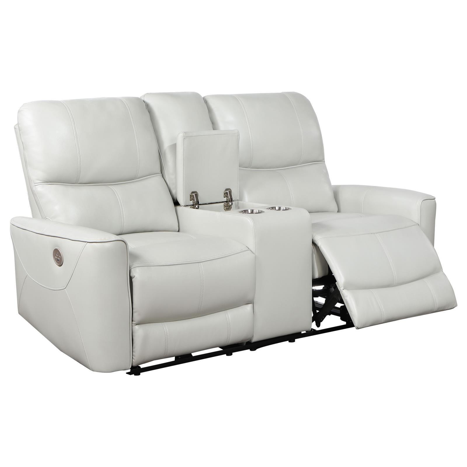 Greenfield Upholstered Power Reclining Loveseat With Console Ivory 610262P - Ella Furniture