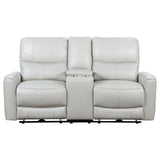 Greenfield Upholstered Power Reclining Loveseat With Console Ivory 610262P - Ella Furniture